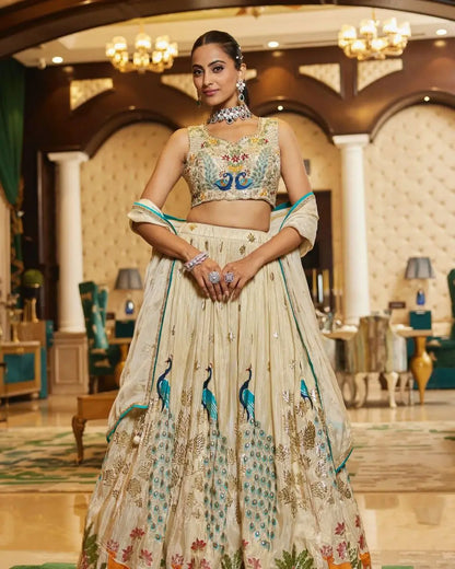 Vanilla Multi Thread Heavy Sequins Embroidery Work Chinon Silk Lehenga Choli