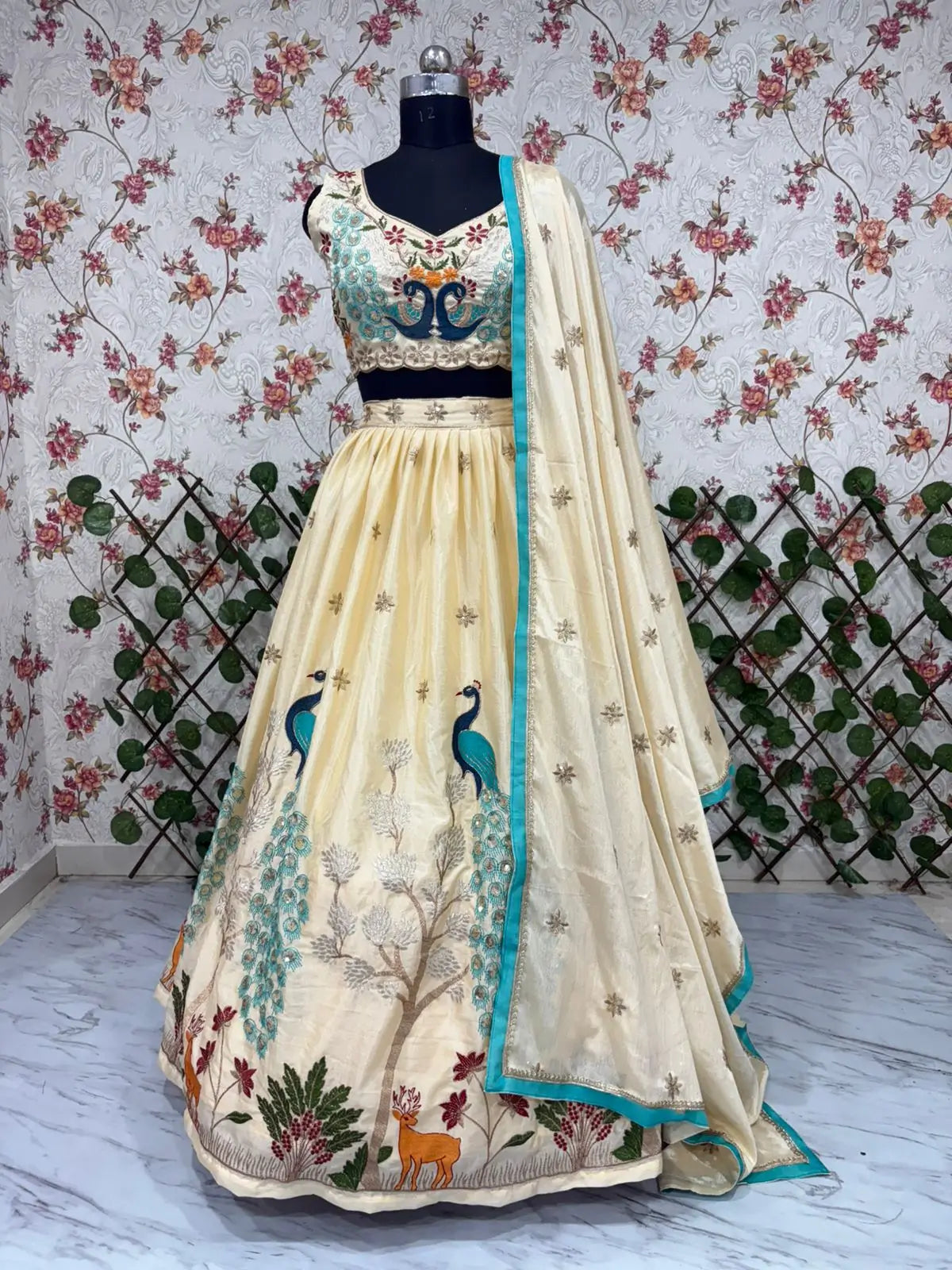 Vanilla Multi Thread Heavy Sequins Embroidery Work Chinon Silk Lehenga Choli