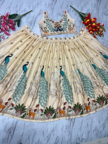 Vanilla Multi Thread Heavy Sequins Embroidery Work Chinon Silk Lehenga Choli