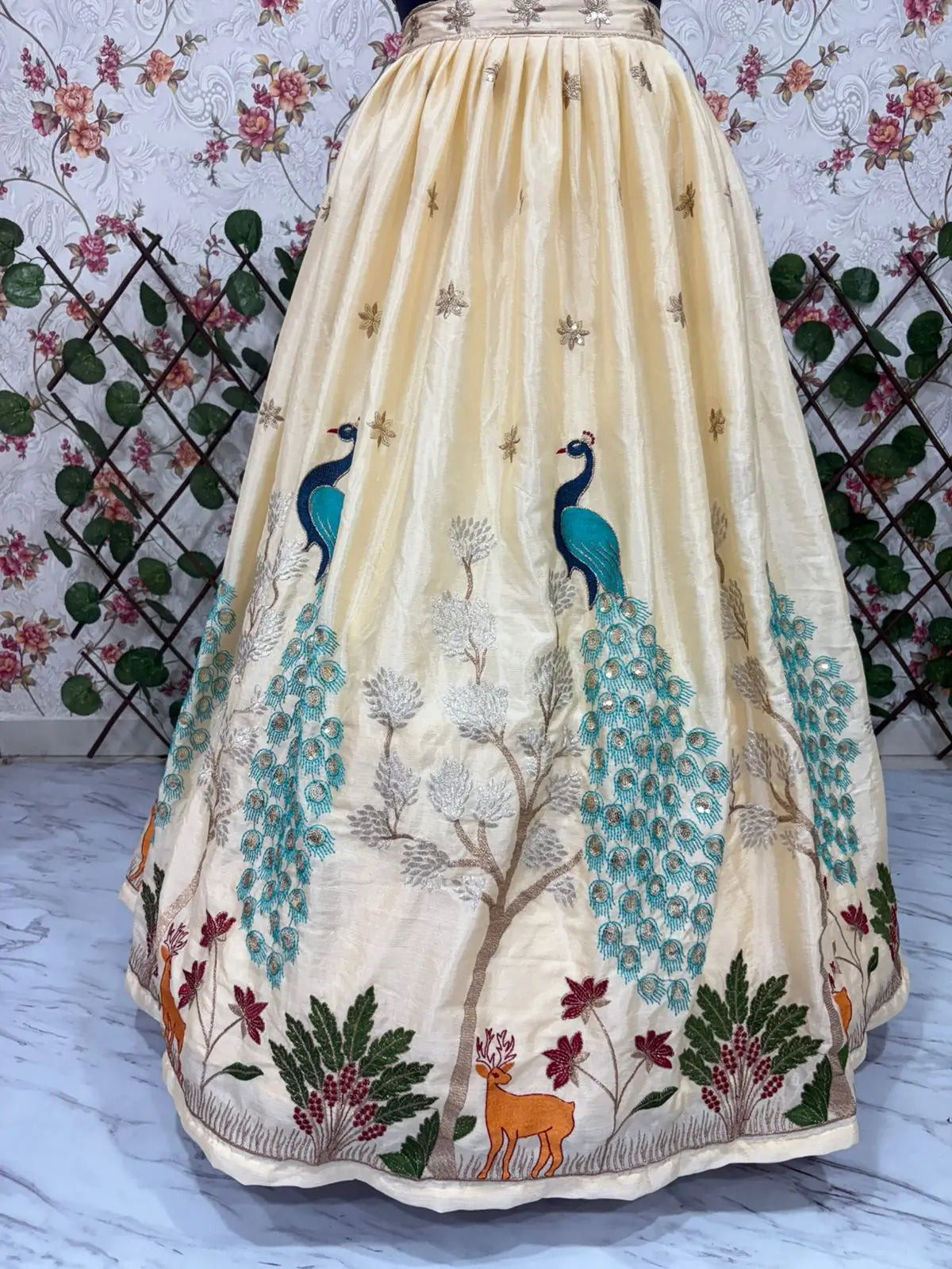 Vanilla Multi Thread Heavy Sequins Embroidery Work Chinon Silk Lehenga Choli