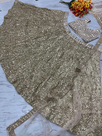 Golden Heavy Sequins Dori Embroidery Work Party Wear Lehenga Choli