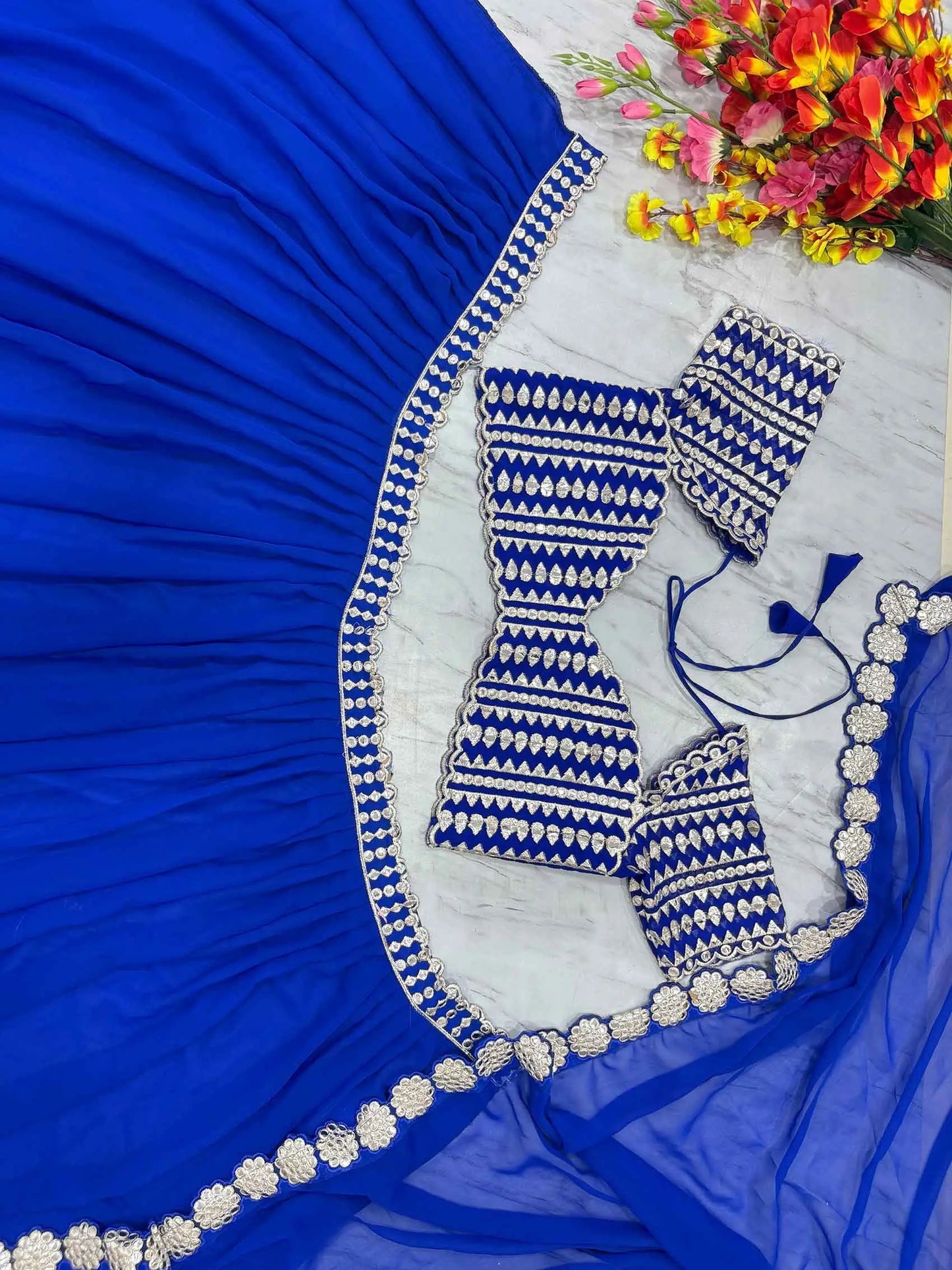 Royal Blue Beautiful Foil Mirror Work Faux Georgette Lehenga Choli