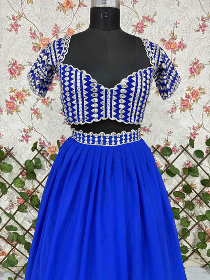Royal Blue Beautiful Foil Mirror Work Faux Georgette Lehenga Choli