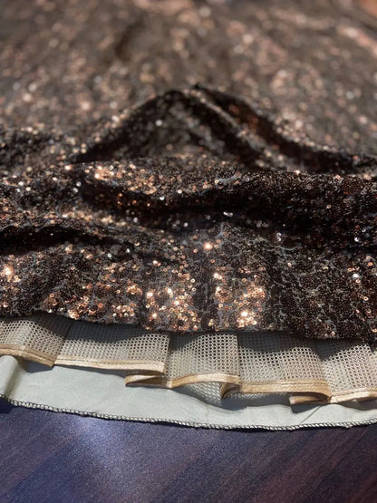Brownish Golden Satin Lehenga With Sequins Embroidery Work With Dupatta
