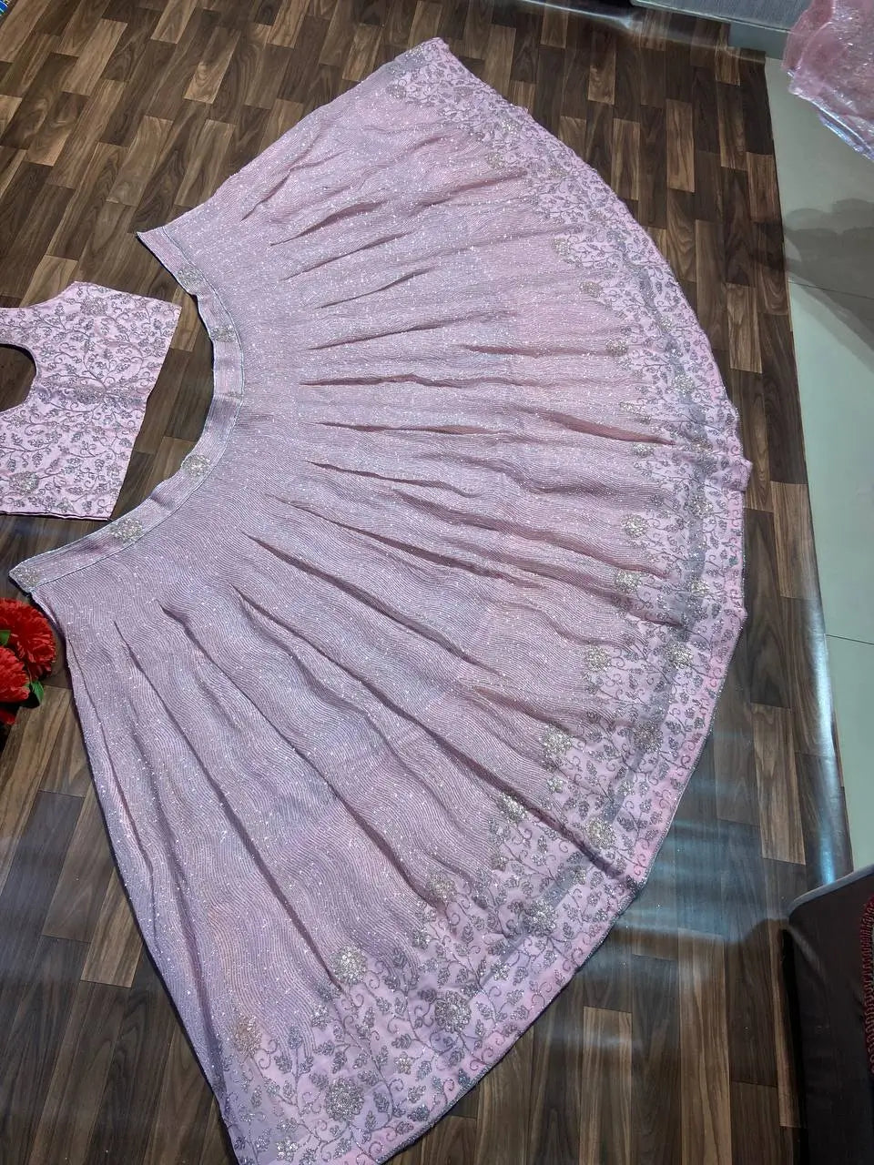 Light Pink Shimmer Dori Sequins Embroidery Work Georgette Lehenga Choli