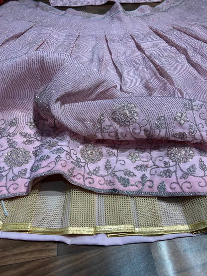 Light Pink Shimmer Dori Sequins Embroidery Work Georgette Lehenga Choli