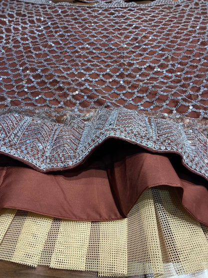 Cocoa Brown Net Lehenga With Heavy Sequins Work  With Dupatta