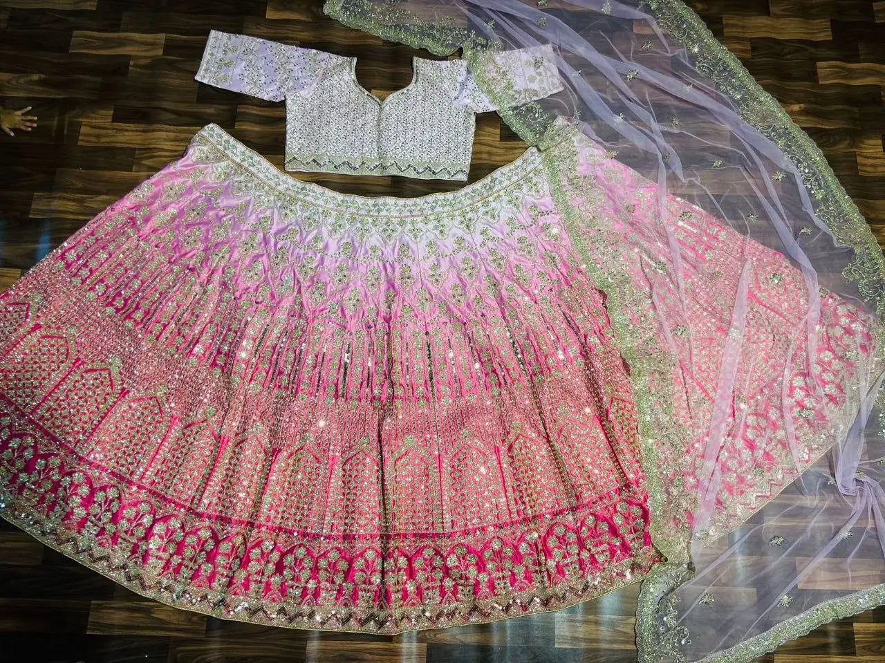 Light And Dark Pink Satin Silk Lehenga With Coding Sequins Embroidery Work