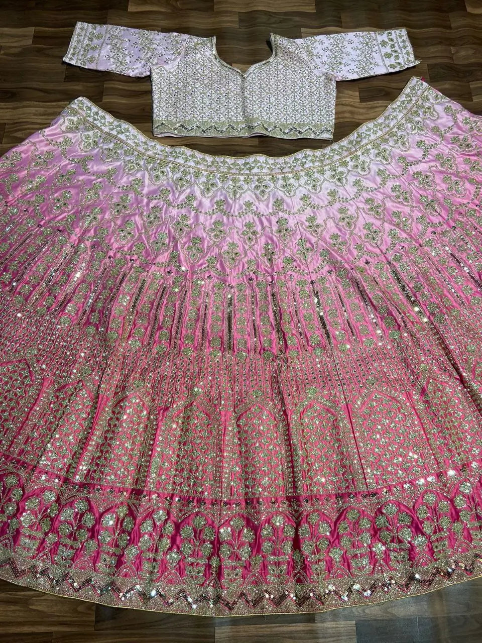 Light And Dark Pink Satin Silk Lehenga With Coding Sequins Embroidery Work