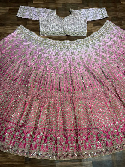 Light And Dark Pink Satin Silk Lehenga With Coding Sequins Embroidery Work