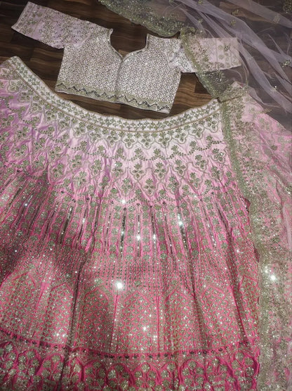 Light And Dark Pink Satin Silk Lehenga With Coding Sequins Embroidery Work
