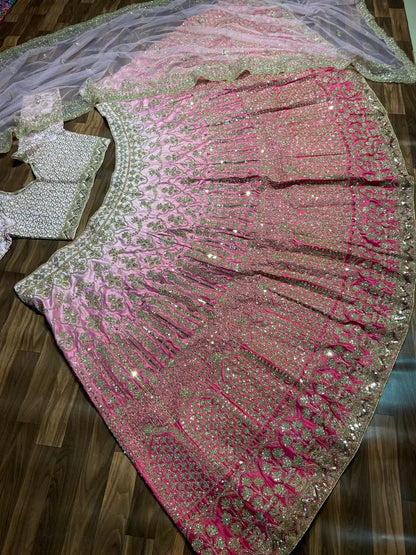 Light And Dark Pink Satin Silk Lehenga With Coding Sequins Embroidery Work