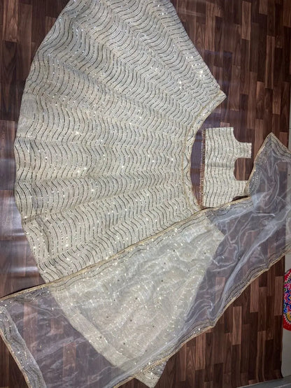 Ivory Cream Organza Lehenga With Beautiful Coding And Sequins Embroidery Work