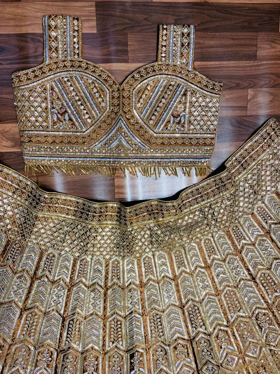 Golden Brown Dori Sequins Embroidery Work Silk Lehenga Choli