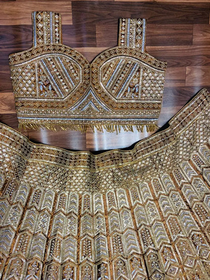 Golden Brown Dori Sequins Embroidery Work Silk Lehenga Choli