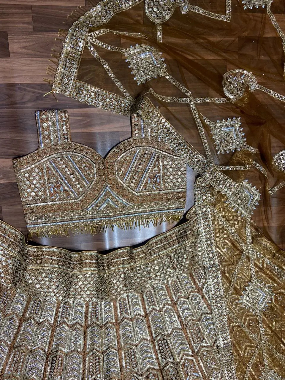 Golden Brown Dori Sequins Embroidery Work Silk Lehenga Choli