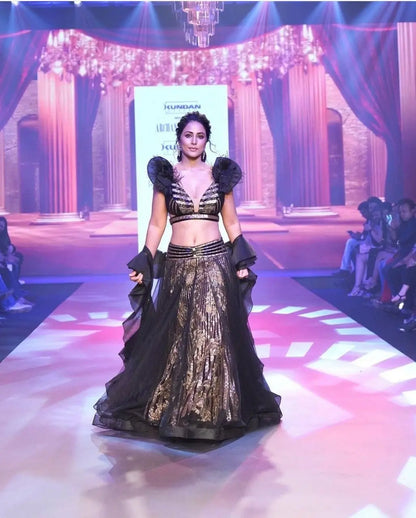 Designer Black Party Wear Lehenga With Dori Sequins Embroidery Work