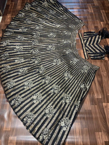 Designer Black Party Wear Lehenga With Dori Sequins Embroidery Work