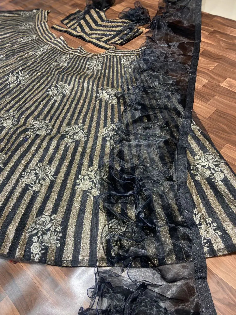 Designer Black Party Wear Lehenga With Dori Sequins Embroidery Work