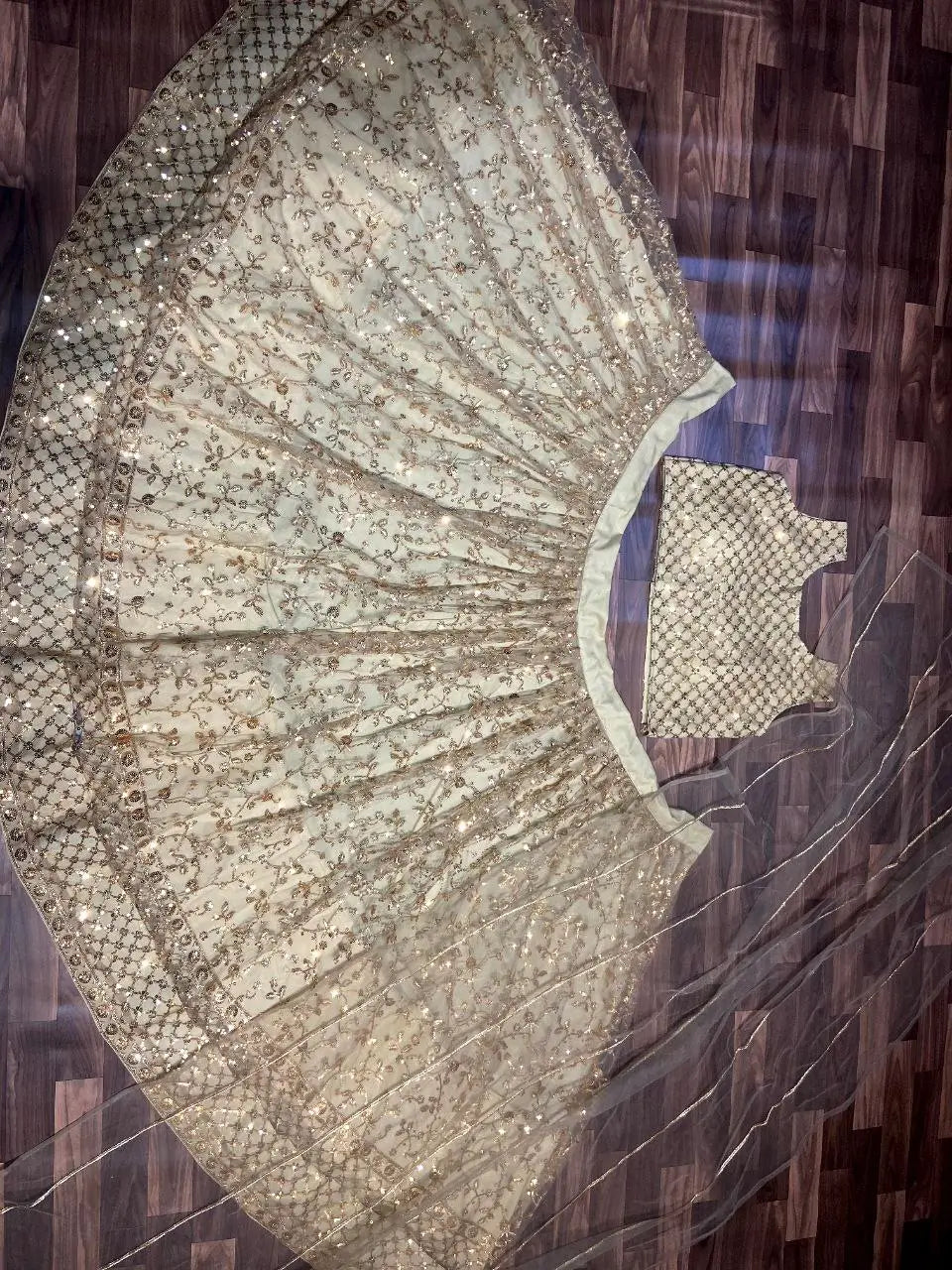 Light Brown Net Lehenga With Heavy Sequins Embroidery Work