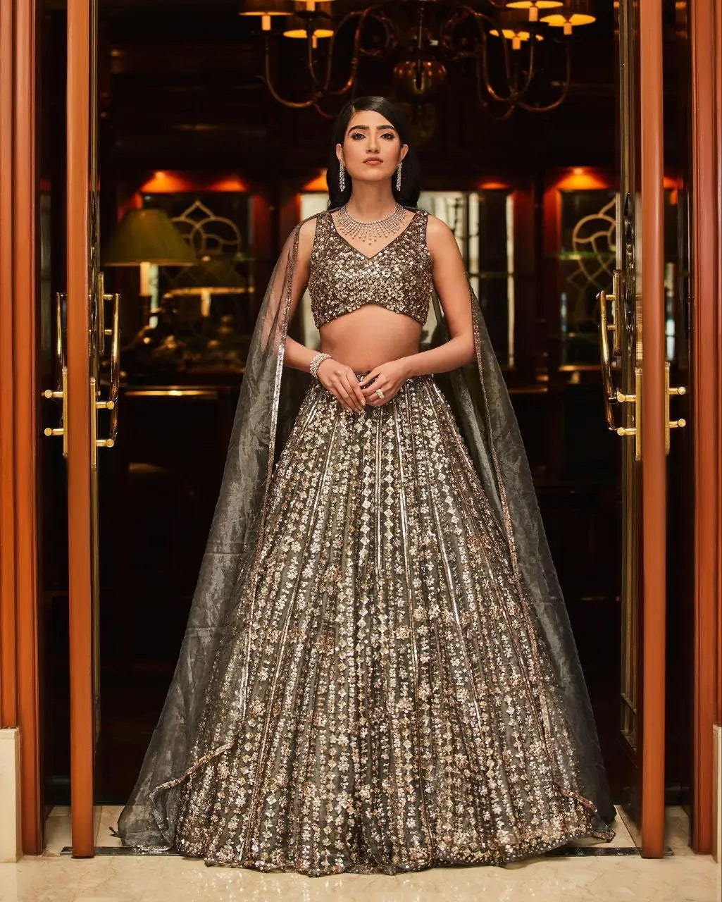 Designer Grey Heavy Sequins Work Party Wear Lehenga With Dupatta