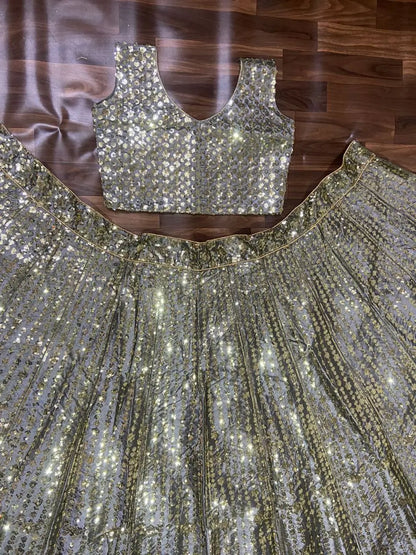 Designer Grey Heavy Sequins Work Party Wear Lehenga With Dupatta
