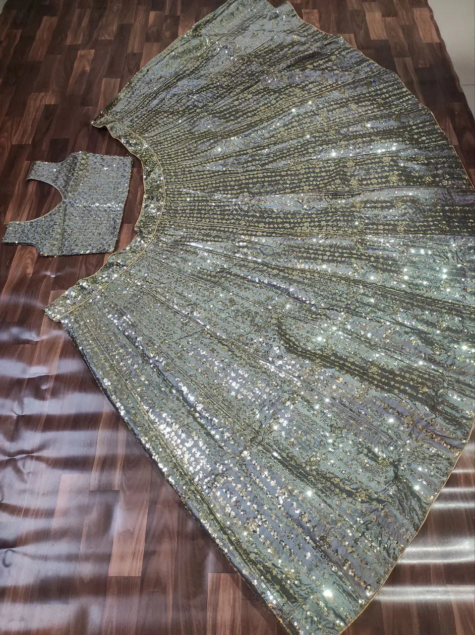 Designer Grey Heavy Sequins Work Party Wear Lehenga With Dupatta