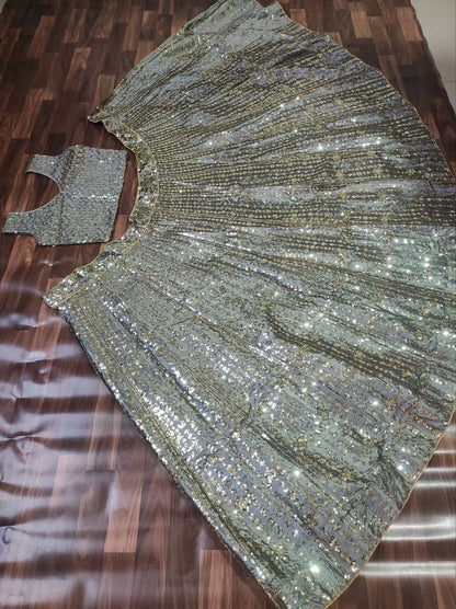 Designer Grey Heavy Sequins Work Party Wear Lehenga With Dupatta