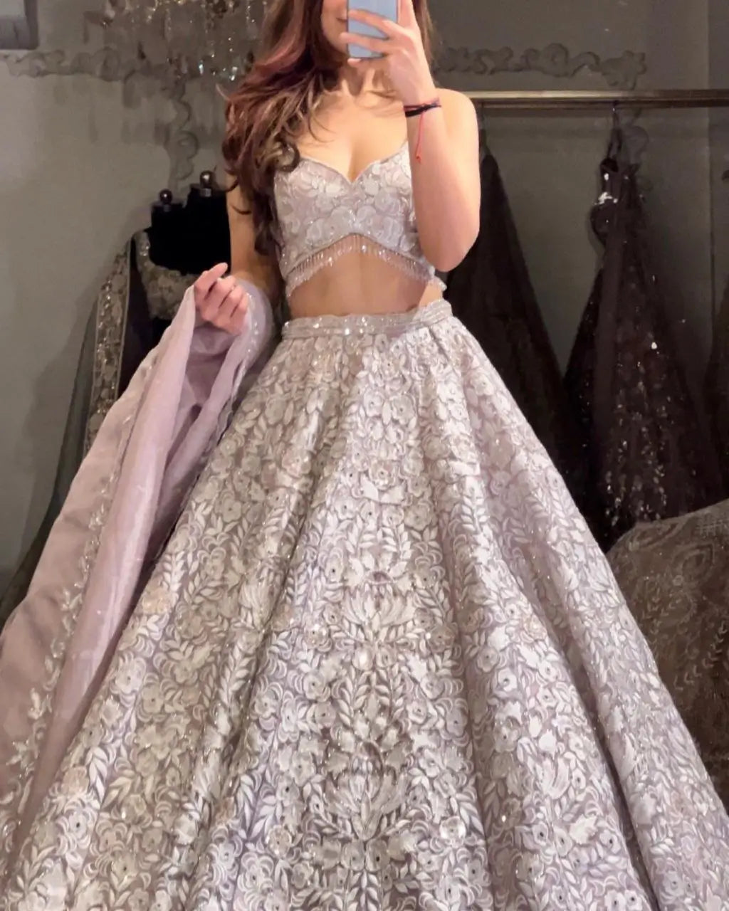 Light Mauve Georgette Lehenga With Whiscose Thread Sequins Embroidery Work