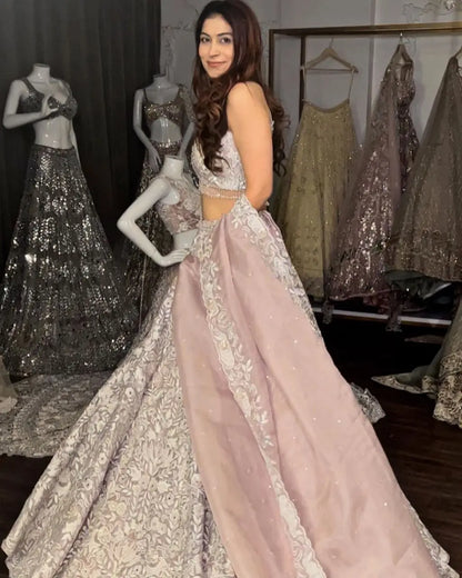 Light Mauve Georgette Lehenga With Whiscose Thread Sequins Embroidery Work