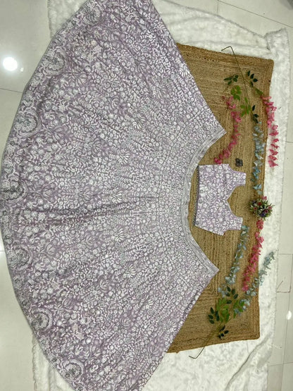 Light Mauve Georgette Lehenga With Whiscose Thread Sequins Embroidery Work