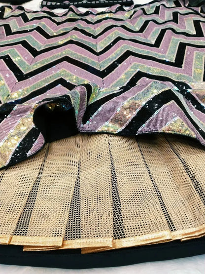 Black Heavy Multi Sequins And Thread Embroidery Work Net Lehenga Choli