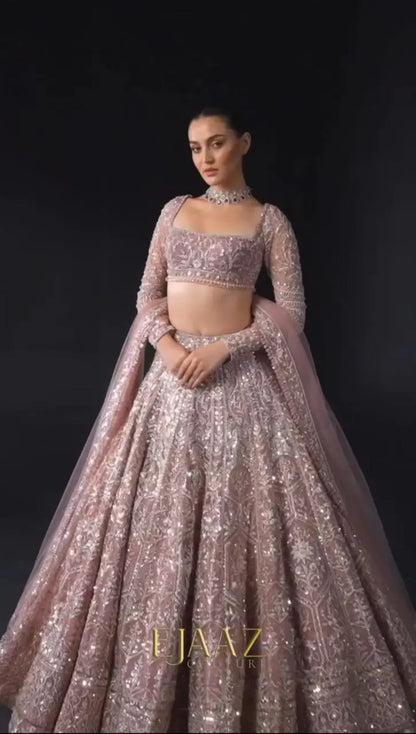 Rosy Brown Net Lehenga With Thread Embroidery Coding And Heavy Sequins Work