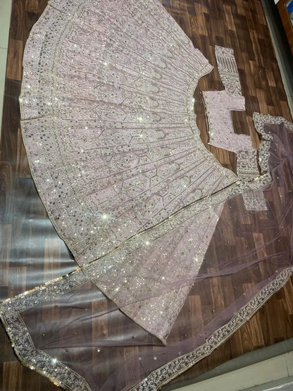 Rosy Brown Net Lehenga With Thread Embroidery Coding And Heavy Sequins Work