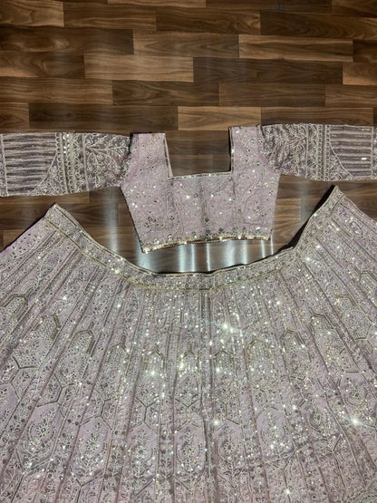 Rosy Brown Net Lehenga With Thread Embroidery Coding And Heavy Sequins Work