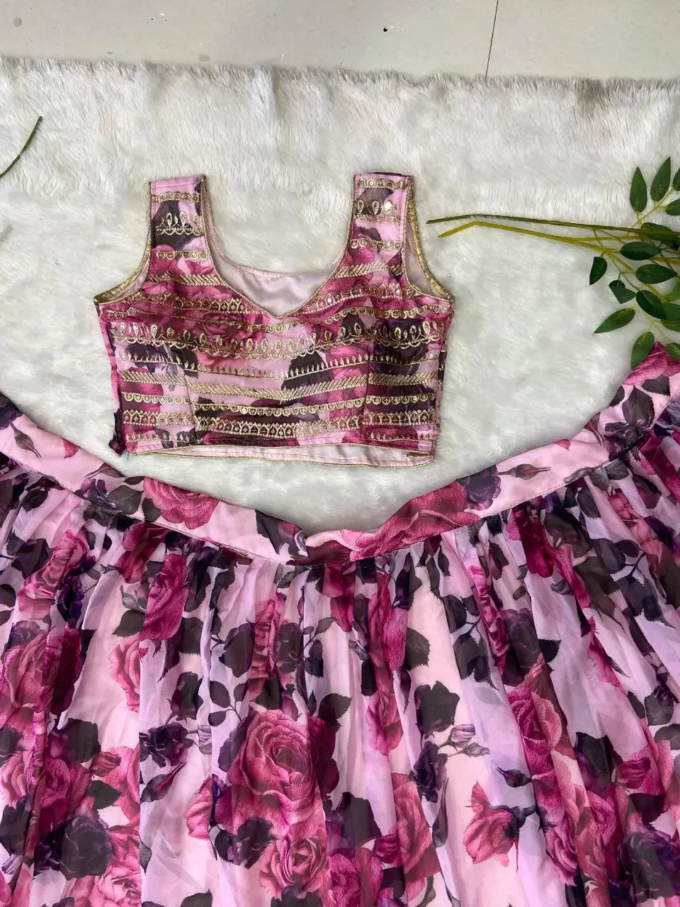 Soft Pink Floral Print With Zari Sequins Work Party Wear Lehenga