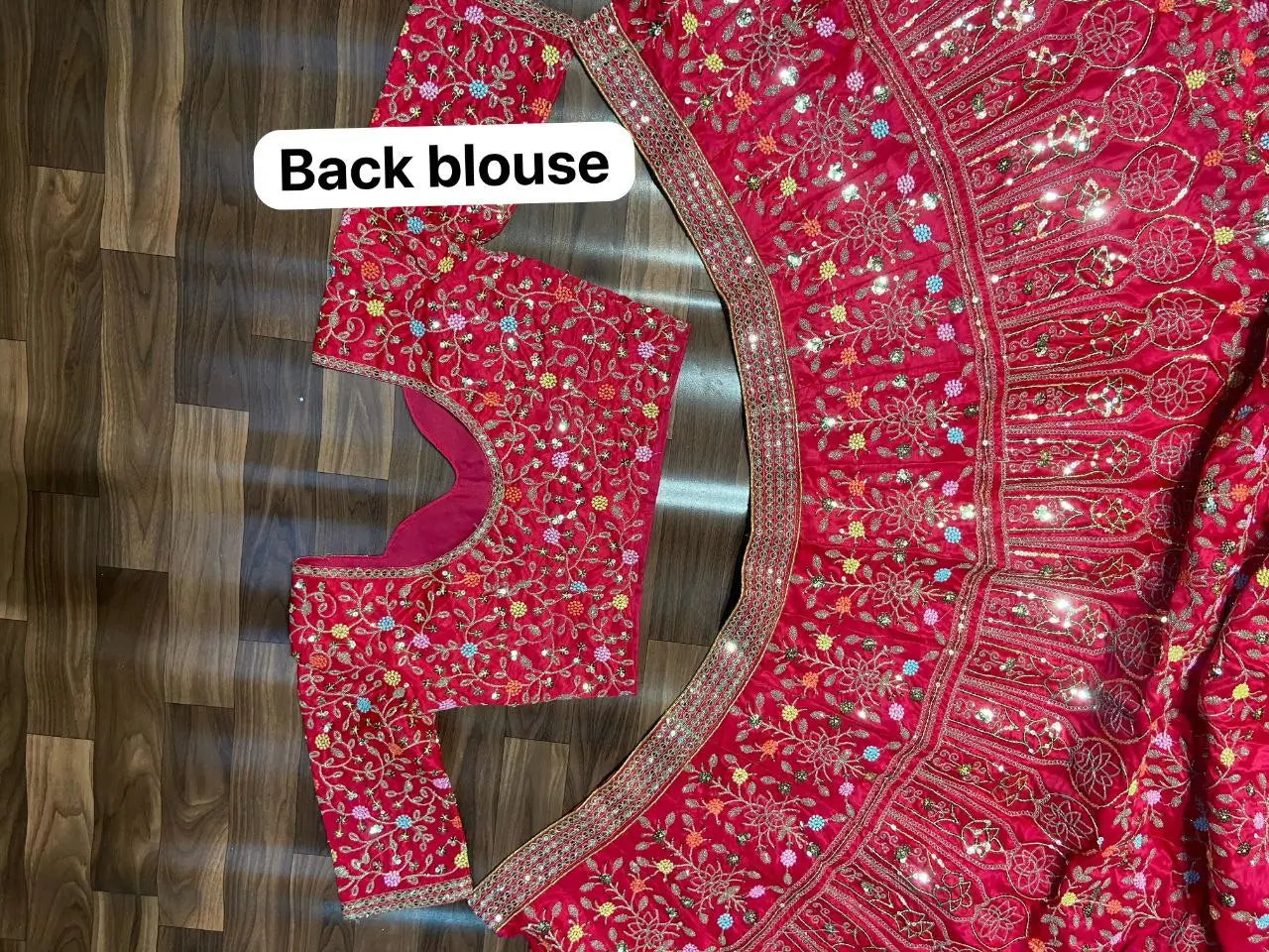 Pinkish Red Satin Lehenga With Multi Thread  Heavy Sequins Embroidery Work