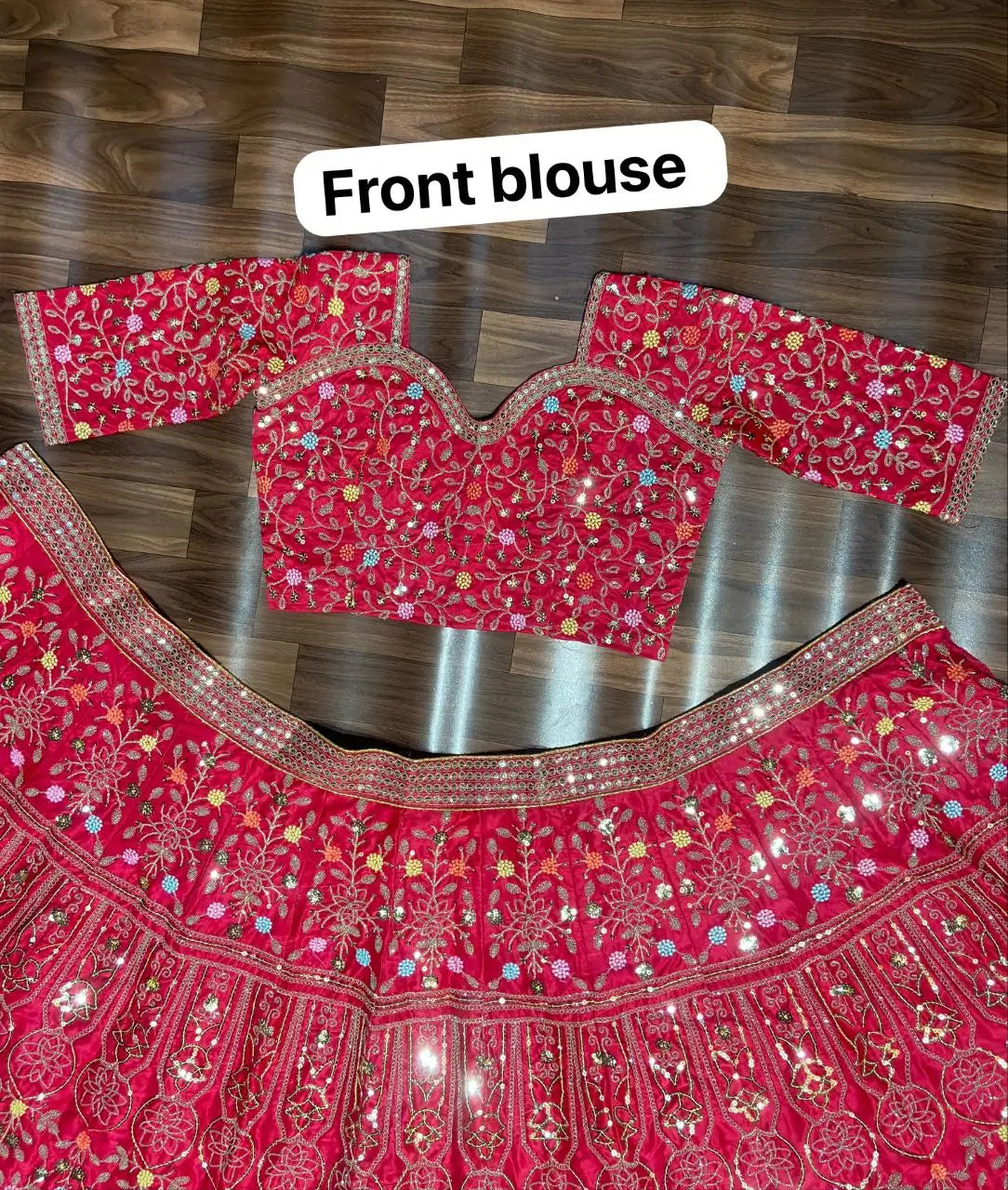 Pinkish Red Satin Lehenga With Multi Thread  Heavy Sequins Embroidery Work