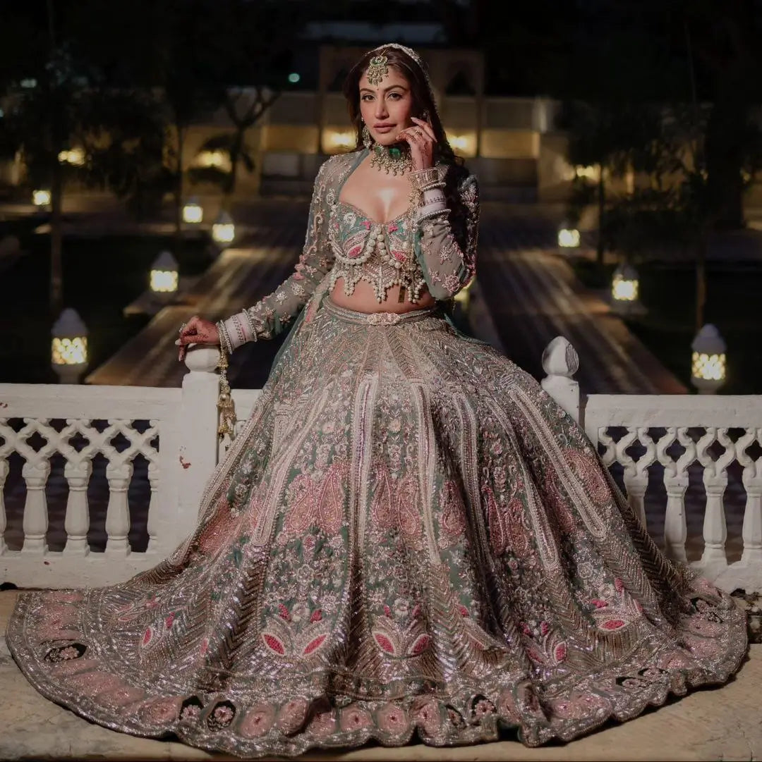 Sabyasachi Designer Kasturi Silk Lehenga Choli With Sequins Embroidery Work