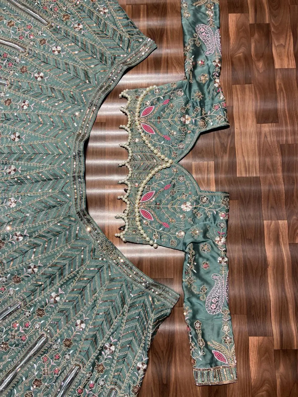 Sabyasachi Designer Kasturi Silk Lehenga Choli With Sequins Embroidery Work