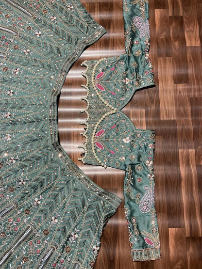 Sabyasachi Designer Kasturi Silk Lehenga Choli With Sequins Embroidery Work