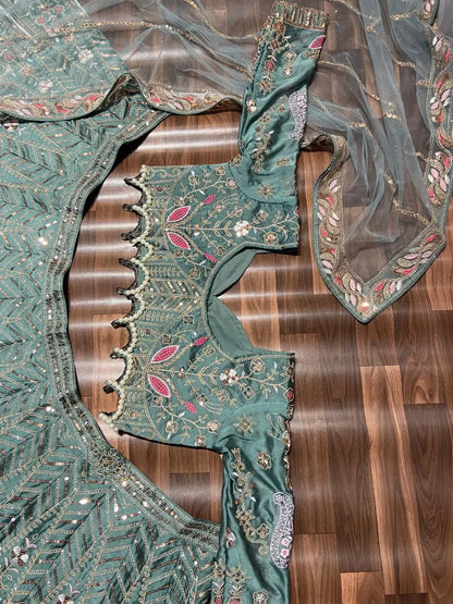 Sabyasachi Designer Kasturi Silk Lehenga Choli With Sequins Embroidery Work