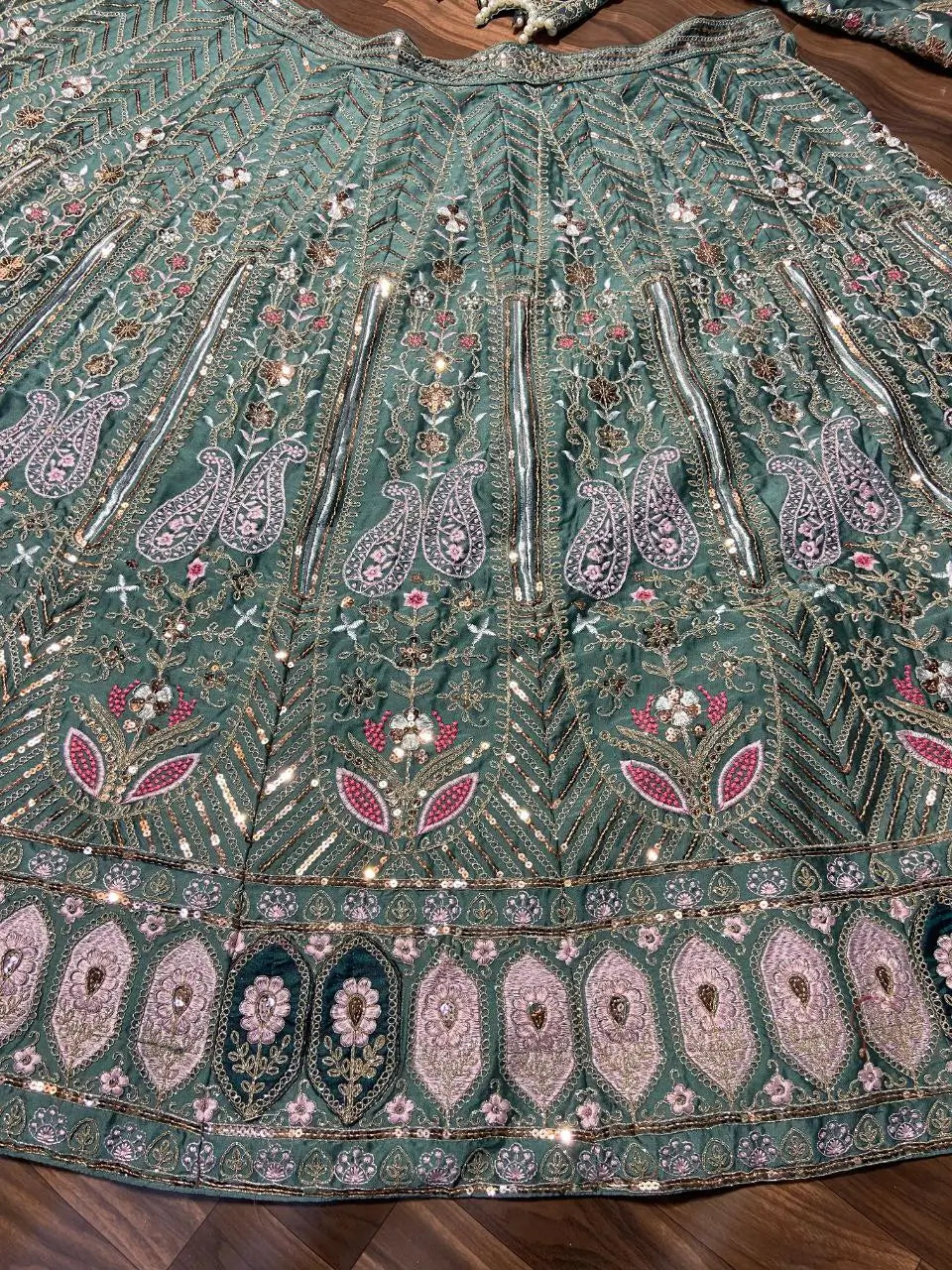 Sabyasachi Designer Kasturi Silk Lehenga Choli With Sequins Embroidery Work