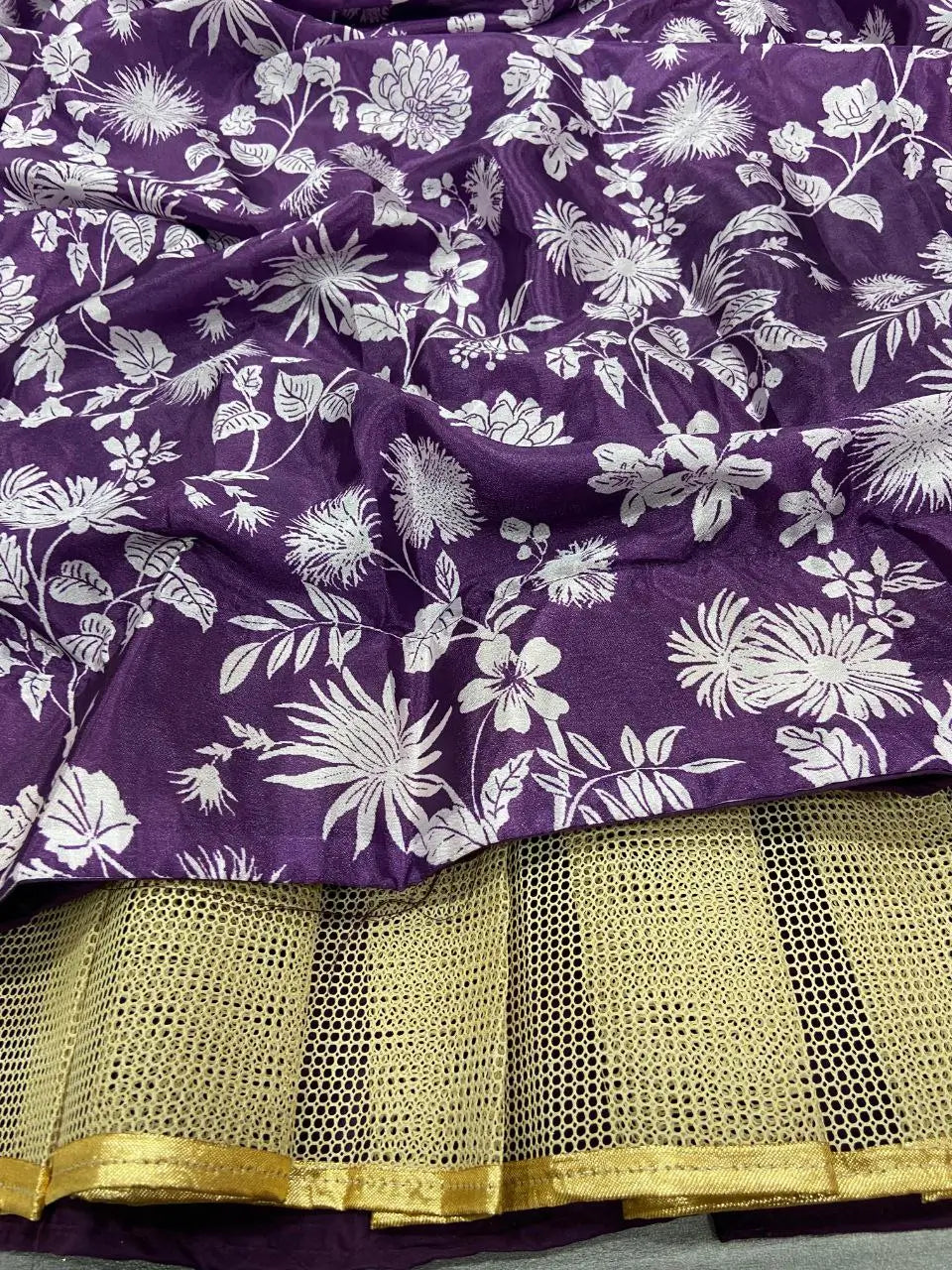 Purple Wine Chinon Silk Lehenga With Floral Digital Print And Dupatta