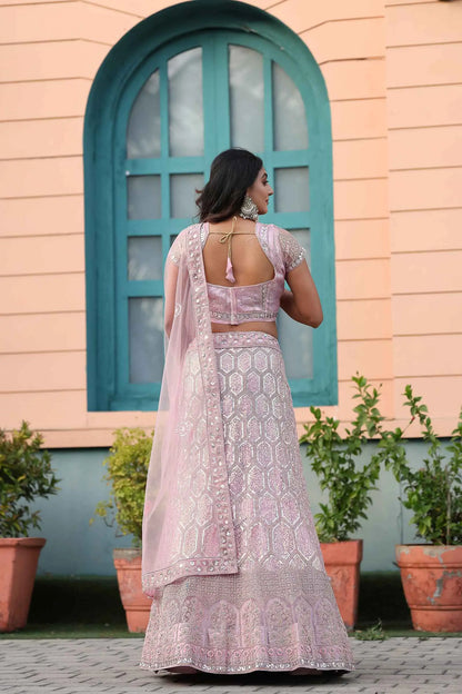 Light Pink Net Lehenga With Embroidery Glitter Dori And Heavy Sequins Work