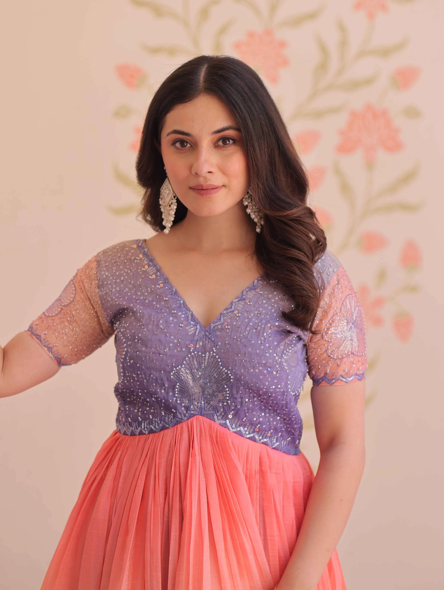 Designer Lavender Color Padding With Beads Embroidery Work Gown