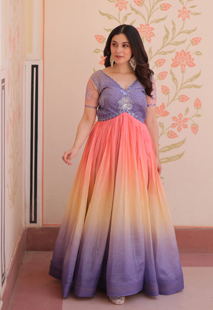 Designer Lavender Color Padding With Beads Embroidery Work Gown