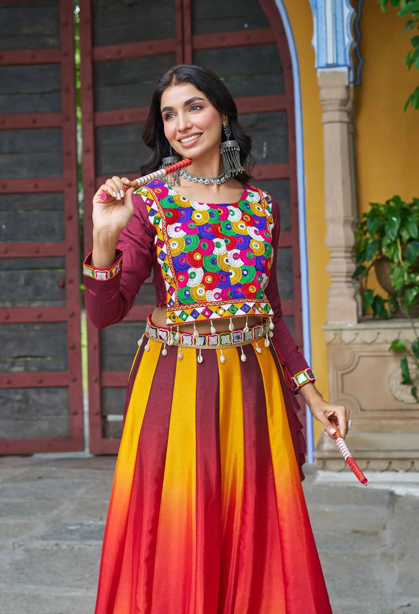 Maroon Chinon Color Padding Lehenga With Gamthi Work Blouse