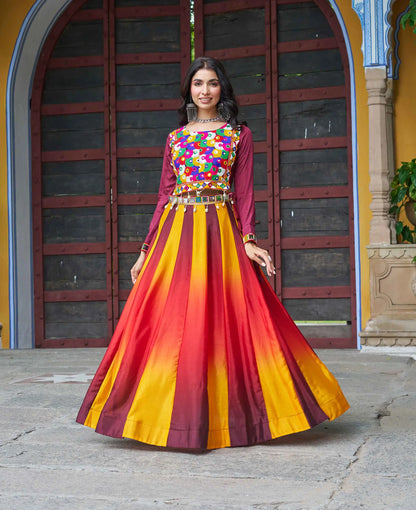 Maroon Chinon Color Padding Lehenga With Gamthi Work Blouse
