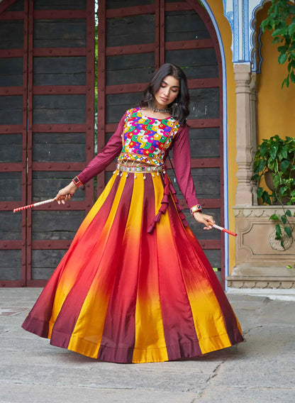 Maroon Chinon Color Padding Lehenga With Gamthi Work Blouse